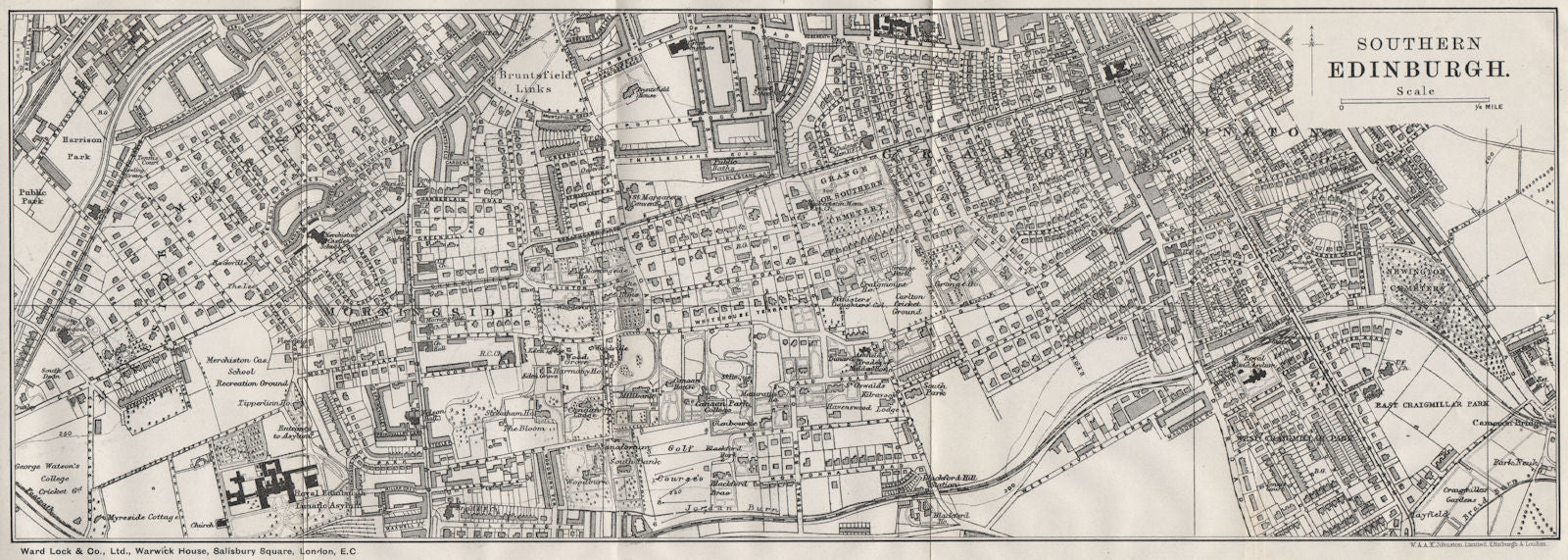 SOUTHERN EDINBURGH vintage town/city plan. Scotland. WARD LOCK 1908 old map